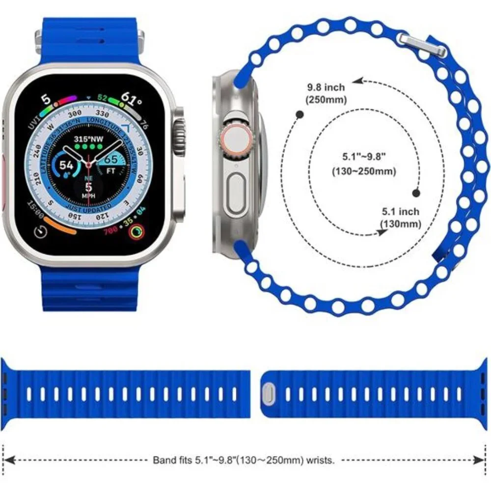 Sport Soft Silicone Compatible with Apple Watch Ocean Band Wristband Ultra 9 8 7